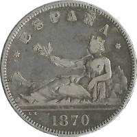 Moneda Gobierno Provisional 2 Pesetas Plata 1870 DEM 9,92 g