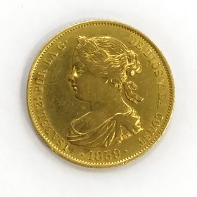 Moneda 100 Reales Oro 1859 Madrid 8,35 g