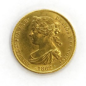 Moneda 100 Reales Oro 1862 Madrid 8,34 g