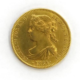 Moneda 100 Reales Oro 1864 Madrid 8,36 g