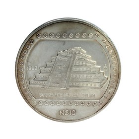 Moneda México 10 Pesos Nuevos Pirámide de El Tajín Plata 1993 5 oz
