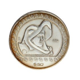 Moneda México 50 Pesos Guerrero Águila Plata 1992 1/2 oz