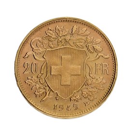Moneda Suiza 20 Francos Oro 1949 6,45 g