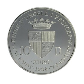 Moneda Andorra 10 Diners Plata 1998 31,49 g