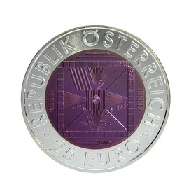 Moneda Austria 25 Euros 50 Jahre Fernsehen Plata y Niobio 2005 16,15 g