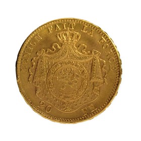 Moneda Bélgica 20 Francos Oro 1875 6,43 g