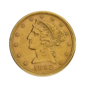 Moneda Estados Unidos 5 Dollars Oro 1892 8,34 g