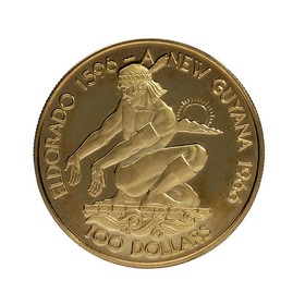 Moneda Guayana 100 Dollars El Dorado Oro 1976 5,92 g