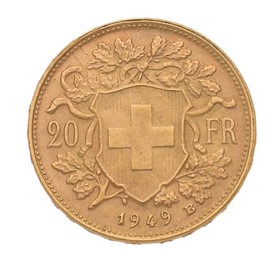 Moneda Suiza 20 Francos Oro 1949 6,45 g