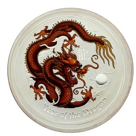 Moneda Australia 1 Dollars Año del Dragón Plata 2012 Coloreada 1 oz