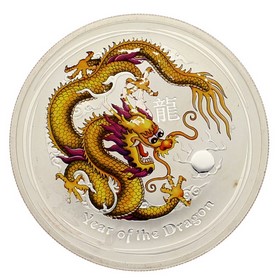 Moneda Australia 1 Dollars Año del Dragón Plata 2012 Coloreada 1 oz