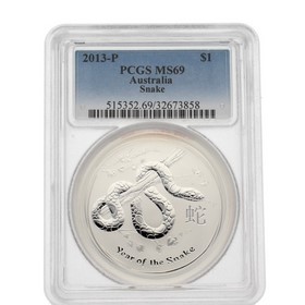 Moneda Australia 1 Dollars Año de la Serpiente Plata 2013 PCGS MS69 1 oz