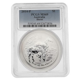 Moneda Australia 1 Dollars Año del Caballo Plata 2014 PCGS MS69 1 oz