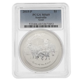 Moneda Australia 1 Dollars Año de la Cabra Plata 2015 PCGS MS69 1 oz