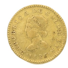 Moneda Colombia 1 Escudo Oro 1827 3,43 g