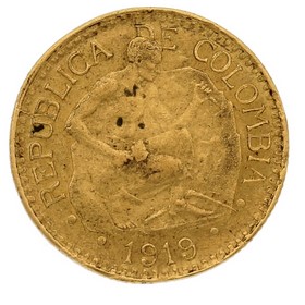 Moneda Colombia 5 Pesos Oro 1919 7,99 g