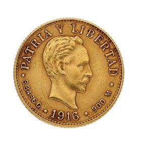 Moneda Cuba 5 Pesos Oro 1915 8,35 g