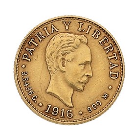 Moneda Cuba 2 Pesos Oro 1916 3,35 g