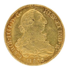 Moneda 8 Escudos  Oro 1803 Santiago FJ 26,95 g