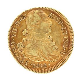 Moneda 8 Escudos  Oro 1818 Popayán FM 26,94 g