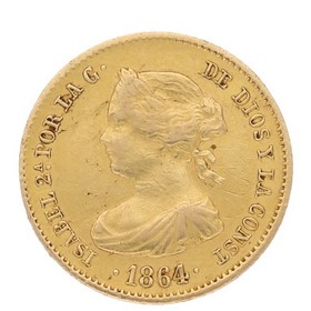 Moneda 40 Reales Oro 1864 Madrid 3,46 g