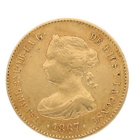 Moneda 4 Escudos Oro 1867 Madrid 3,53 g