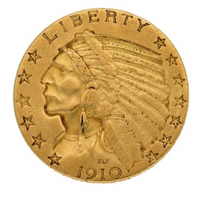 Moneda Estados Unidos 5 Dollars Oro 1910 8,35 g