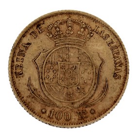 Moneda 100 Reales Oro 1859 Barcelona 8,36 g