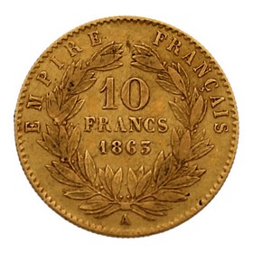 Moneda Francia 10 Francos Oro 1863 3,20 g