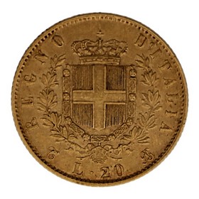 Moneda Italia 20 Liras Oro 1865 6,42 g