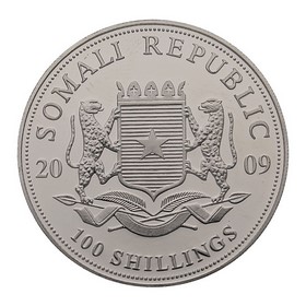 Moneda Somalia 100 Shillings Elefante Plata 2009 Dorada 1 oz