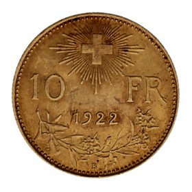 Moneda Suiza 10 francos Oro 1922 3,23 g