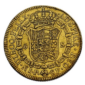 Moneda 8 Escudos Oro 1786 Popayán SF 26,87 g