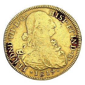 Moneda 8 Escudos Oro 1819 Nuevo Reino JF 27 g