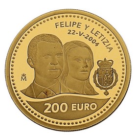 Lote Monedas Proof Boda de S.A.R. El Príncipe de Asturias 200 Euros Oro y  10 Euros de Plata Madrid