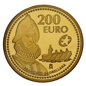 Moneda 200 Euros Francisco de Orellana Proof Oro 2011 Madrid 13,50 g