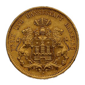 Moneda Alemania 20 Marcos Hamburg Oro 1877 7,95 g