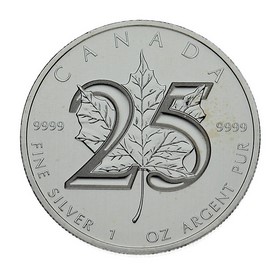 Moneda Canadá 5 Dollars Maple Leaf 25 aniversario Plata 2013 1 oz