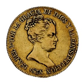 Moneda 80 Reales Oro 1838 Barcelona B-PS 6,73 g
