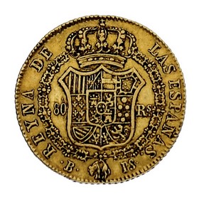Moneda 80 Reales Oro 1838 Barcelona B-PS 6,73 g