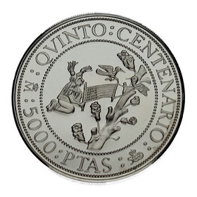 Moneda 5.000 Pesetas 5º Centenario Plata 1990 54 g