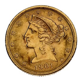 Moneda Estados Unidos 5 Dollars Coronet Heat Oro 1901 8,37 g