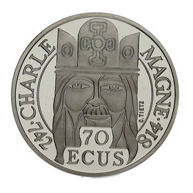 Moneda Francia 500 Francos Charle Magne Platino 1990 20 g