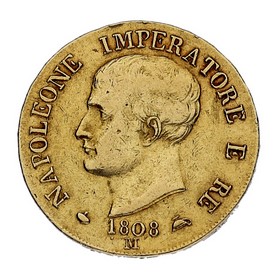 Moneda Italia 40 Liras Kingdom of Napoleon Oro 1808 12,84 g