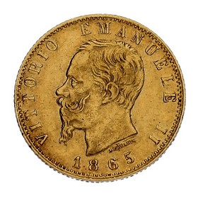 Moneda Italia 20 Liras Oro 1865 6,43 g