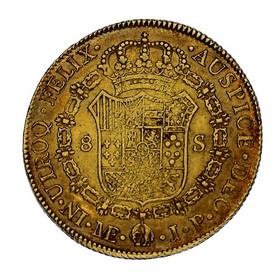 Moneda Perú 8 Escudos Oro 1820 Lima ME- J.P 27,10 g