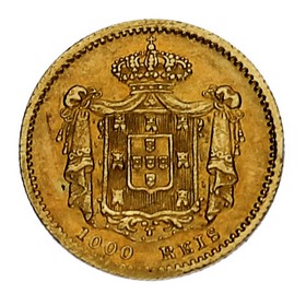 Moneda Portugal 1000 Reis Oro 1855 1,77 g