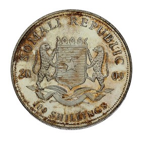 Moneda Somalia 100 Shillings Elephant Plata 2009 1 oz