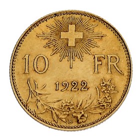 Moneda Suiza 10 francs Oro 1922 3,23 g