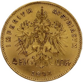 Moneda Austria 4 Florines 10 Francs Oro 1892 3,23 g